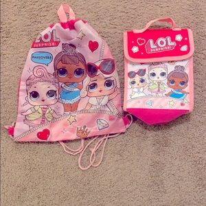Girls “ LOL” pink matching bag set